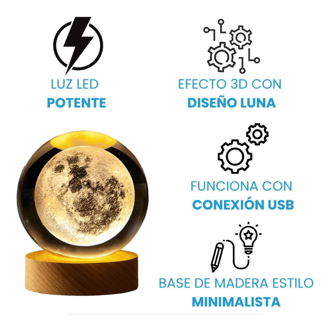 Esfera de Cristal Luna con Luz LED