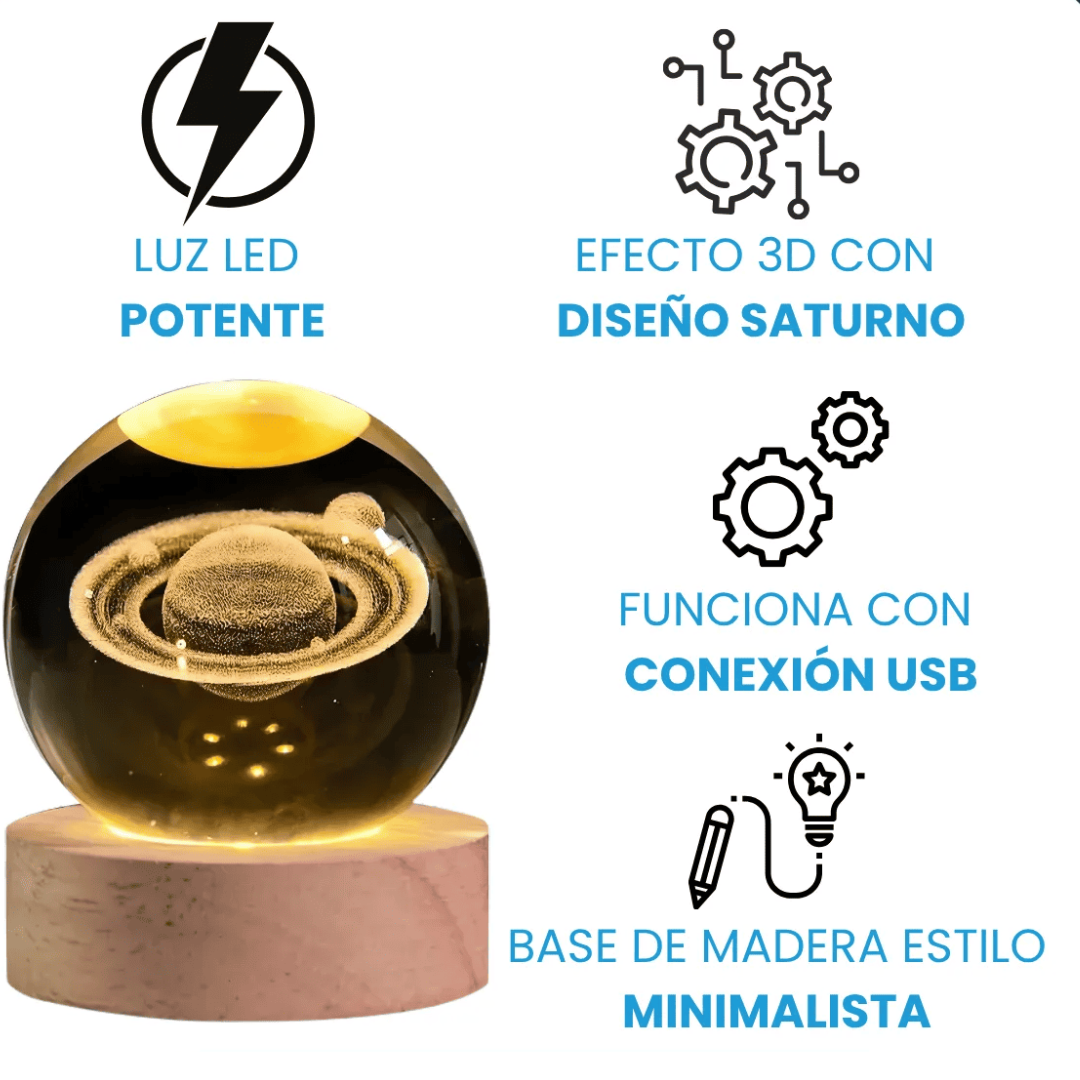 Esfera de Cristal Saturno con Luz LED