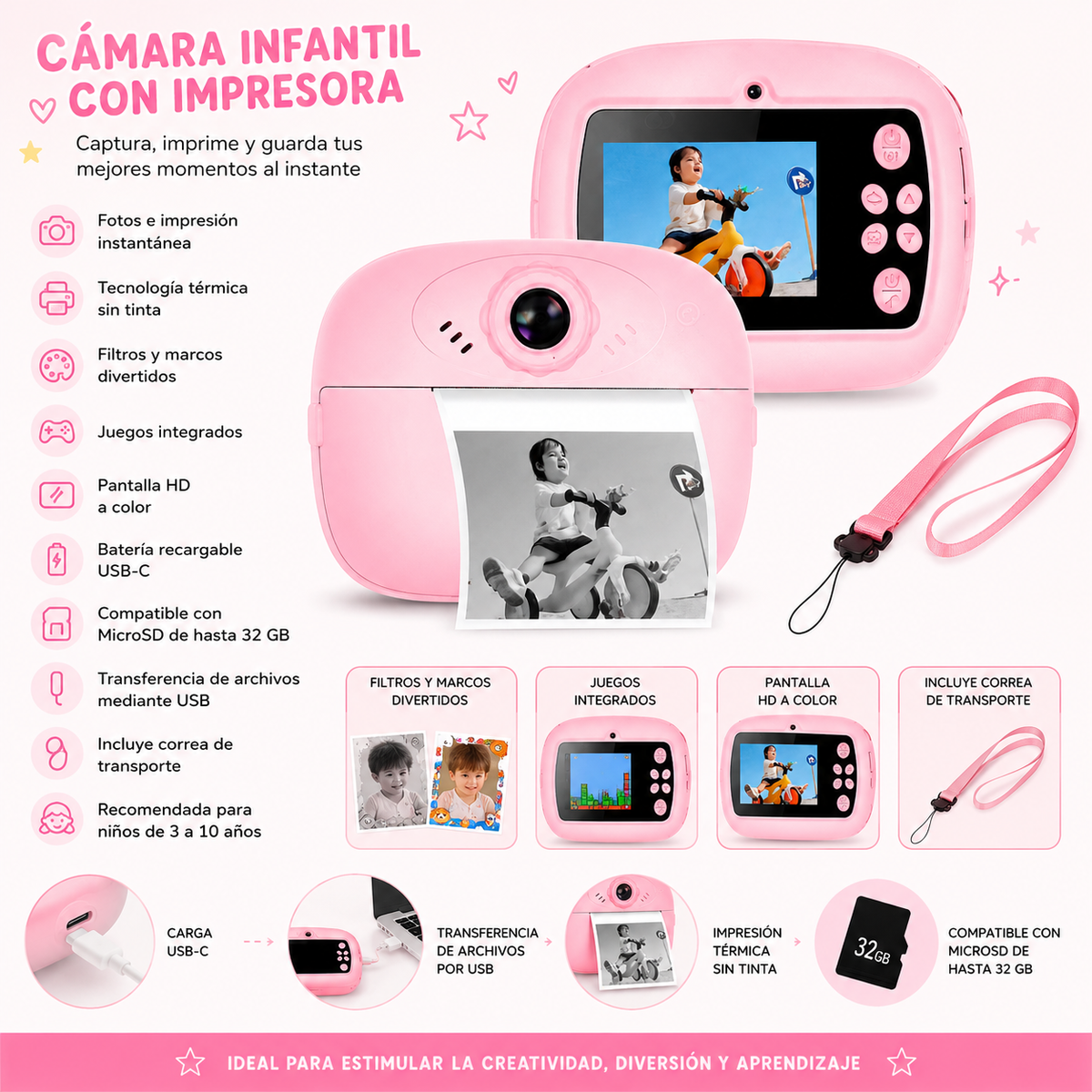 Mini Cámara Infantil con Impresora