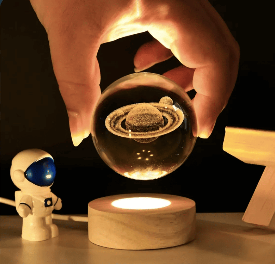 Esfera de Cristal Saturno con Luz LED